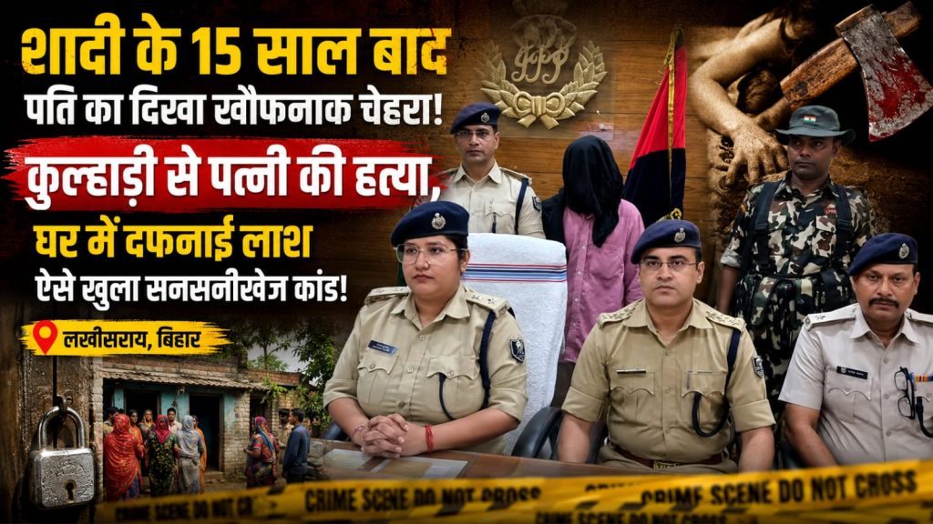 शादी के 15 साल बाद पति बना हैवान! कुल्हाड़ी से पत्नी की हत्या, घर में दफनाया | ऐसे खुला खौफनाक कांड लखीसराय में पत्नी की हत्या के बाद घटनास्थल पर जांच करती पुलिस।