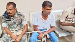 मुंगेर पुलिस की गिरफ्त में अवैध हथियारों के साथ पकड़ा गया आरोपी सदाकत अंसारी, बरामद 5 पिस्टल और 10 मैगजीन।
