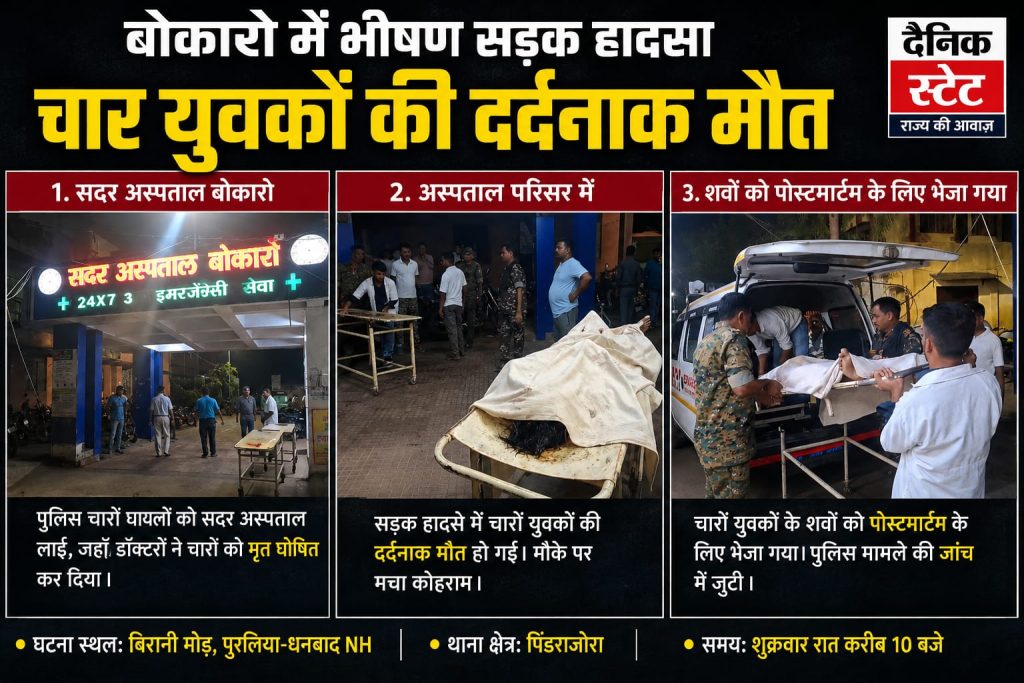 बोकारो के पिंडराजोरा में सड़क हादसे के बाद घटनास्थल पर पुलिस